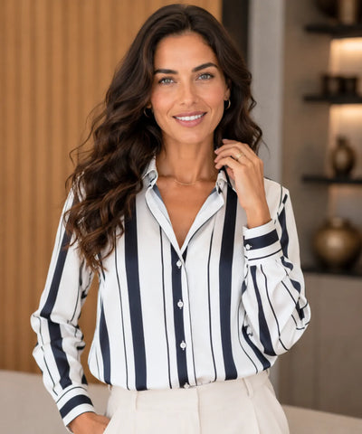 Comprar blusa social feminina de seda com brilho leve e manga longa para trabalho, eventos e ocasiões formais barato ANELLIMN