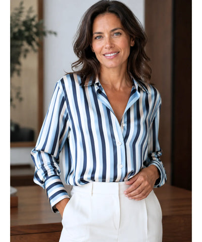 Comprar blusa social feminina de seda com brilho leve e manga longa para trabalho, eventos e ocasiões formais barato ANELLIMN