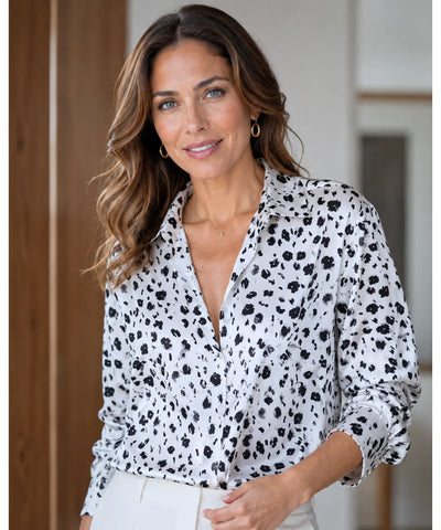 Comprar blusa social feminina de seda com brilho leve e manga longa para trabalho, eventos e ocasiões formais barato ANELLIMN