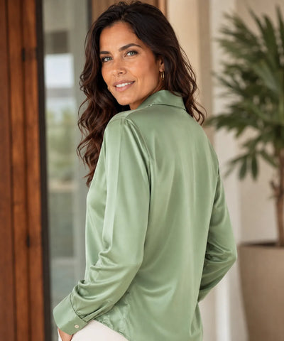 Comprar blusa social feminina de seda com brilho leve e manga longa para trabalho, eventos e ocasiões formais barato ANELLIMN