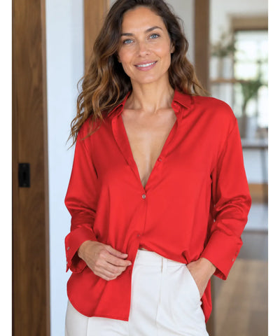 Comprar blusa social feminina de seda com brilho leve e manga longa para trabalho, eventos e ocasiões formais barato ANELLIMN