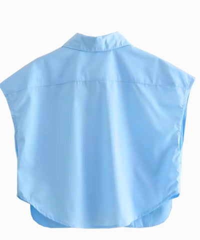 Comprar blusa casual feminina sem manga curta com bolsos elegante para escritório trabalho e casual barato em promoção ANELLIMN