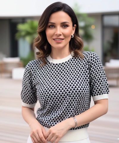 Blusa Social Feminina Tricot Quadriculada Manga Curta | Hana