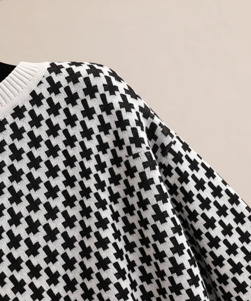 Comprar blusa social feminina tricot canelada quadriculada preta branca elegante manga curta trabalho escritório barato ANELLIMNS