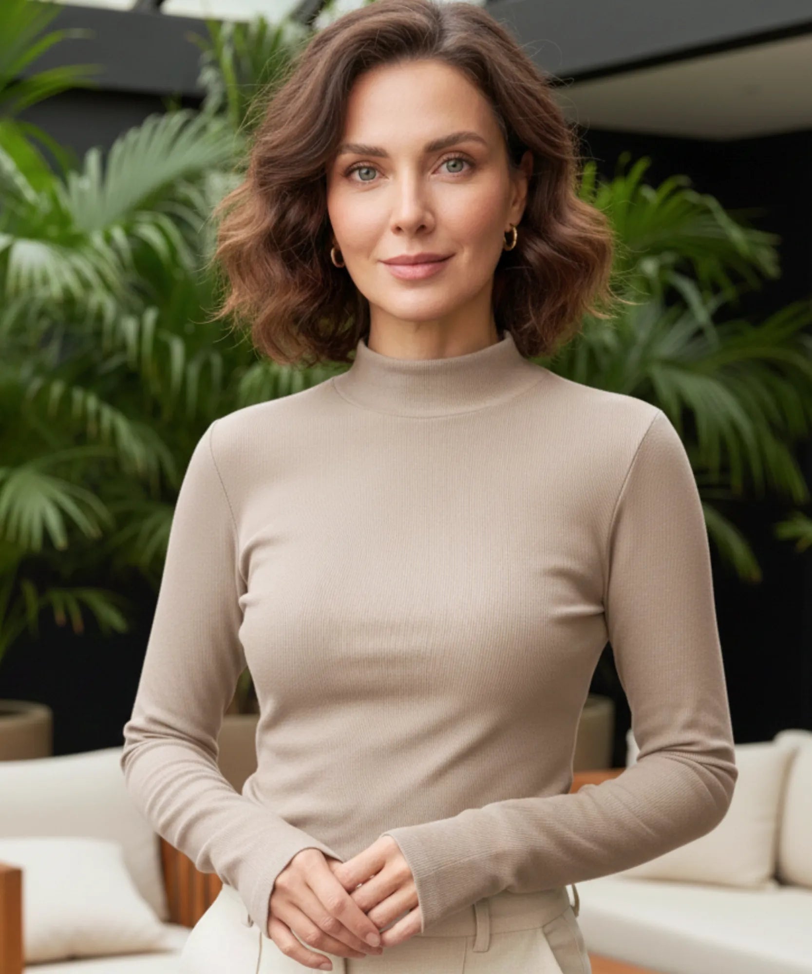 Comprar blusa térmica feminina gola alta canelada manga longa aquecimento barato promoção ANELLIMN