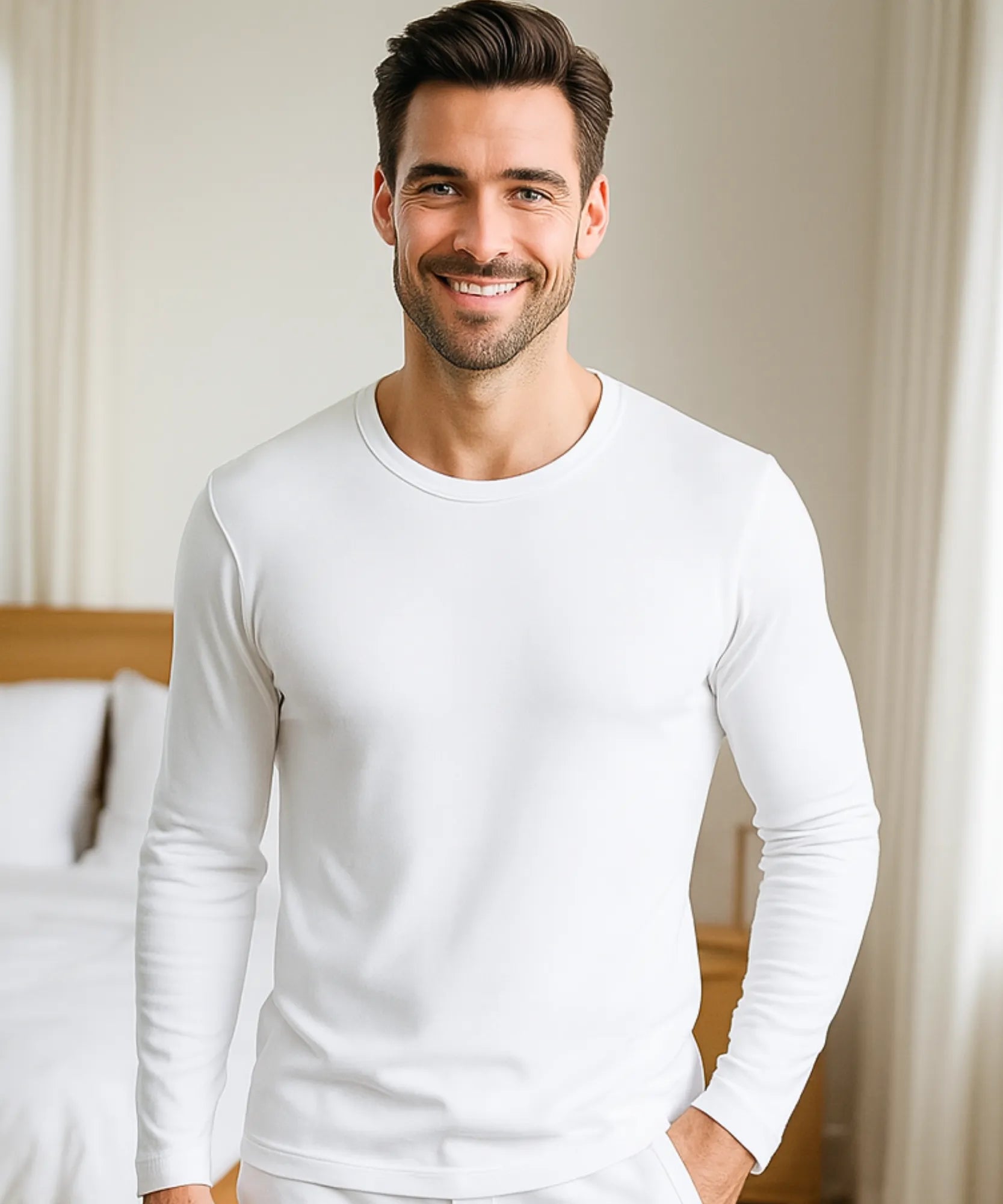 Comprar blusa térmica masculina segunda pele forrada inverno branco confortável aquecimento em promoção ZARA