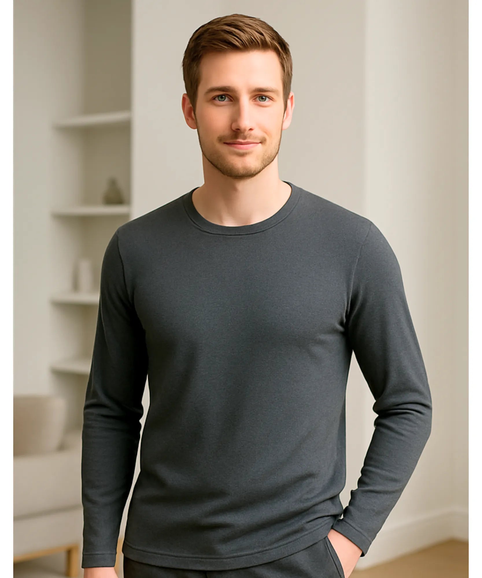 Comprar blusa térmica masculina segunda pele forrada inverno acinza confortável aquecimento em promoção ZARA