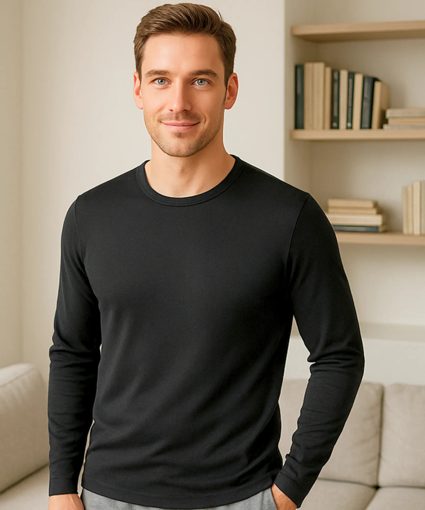 Comprar blusa térmica masculina segunda pele forrada inverno preto confortável aquecimento em promoção ZARA