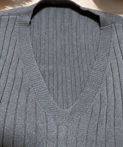 Comprar blusa tricot feminina canelada decote v barato Anellimn