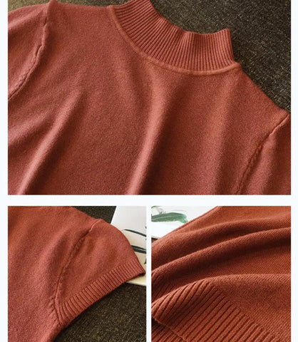 Blusa Tricot Feminina Gola Alta Canelada Manga Curta | Eli