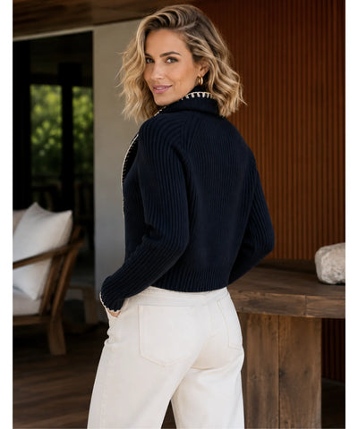 Comprar blusa tricot feminina canelada manga longa com laço na gola acabamento overlock inverno barato em promoção ANELLIMN