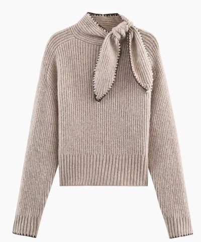 Comprar blusa tricot feminina canelada manga longa com laço na gola acabamento overlock inverno barato em promoção ANELLIMN