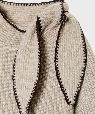 Comprar blusa tricot feminina canelada manga longa com laço na gola acabamento overlock inverno barato em promoção ANELLIMN