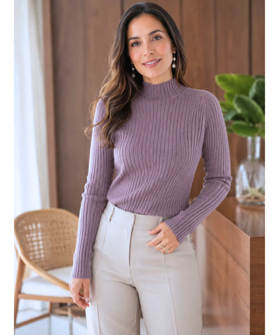 Comprar blusa tricot feminina canelada meia gola alta manga longa segunda pele barato ZARA