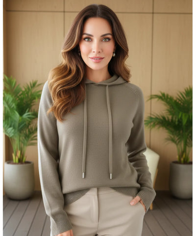 Comprar blusa tricot feminina com capuz e cordão ajustável manga longa confortável casual barato em promoção ZARA