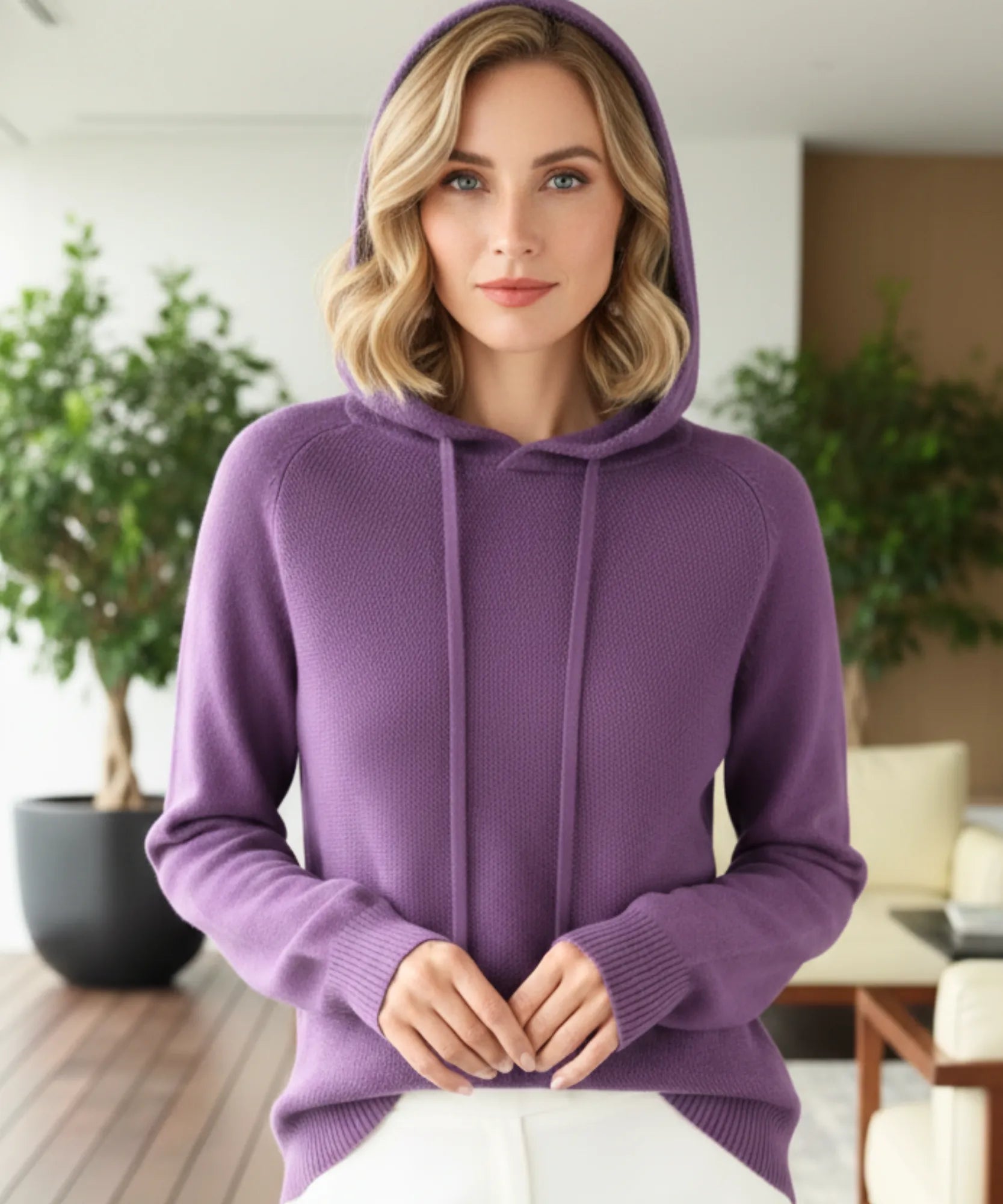 Comprar blusa tricot feminina com capuz e cordão ajustável manga longa confortável casual barato em promoção ZARA