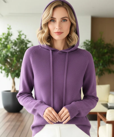 Comprar blusa tricot feminina com capuz e cordão ajustável manga longa confortável casual barato em promoção ZARA