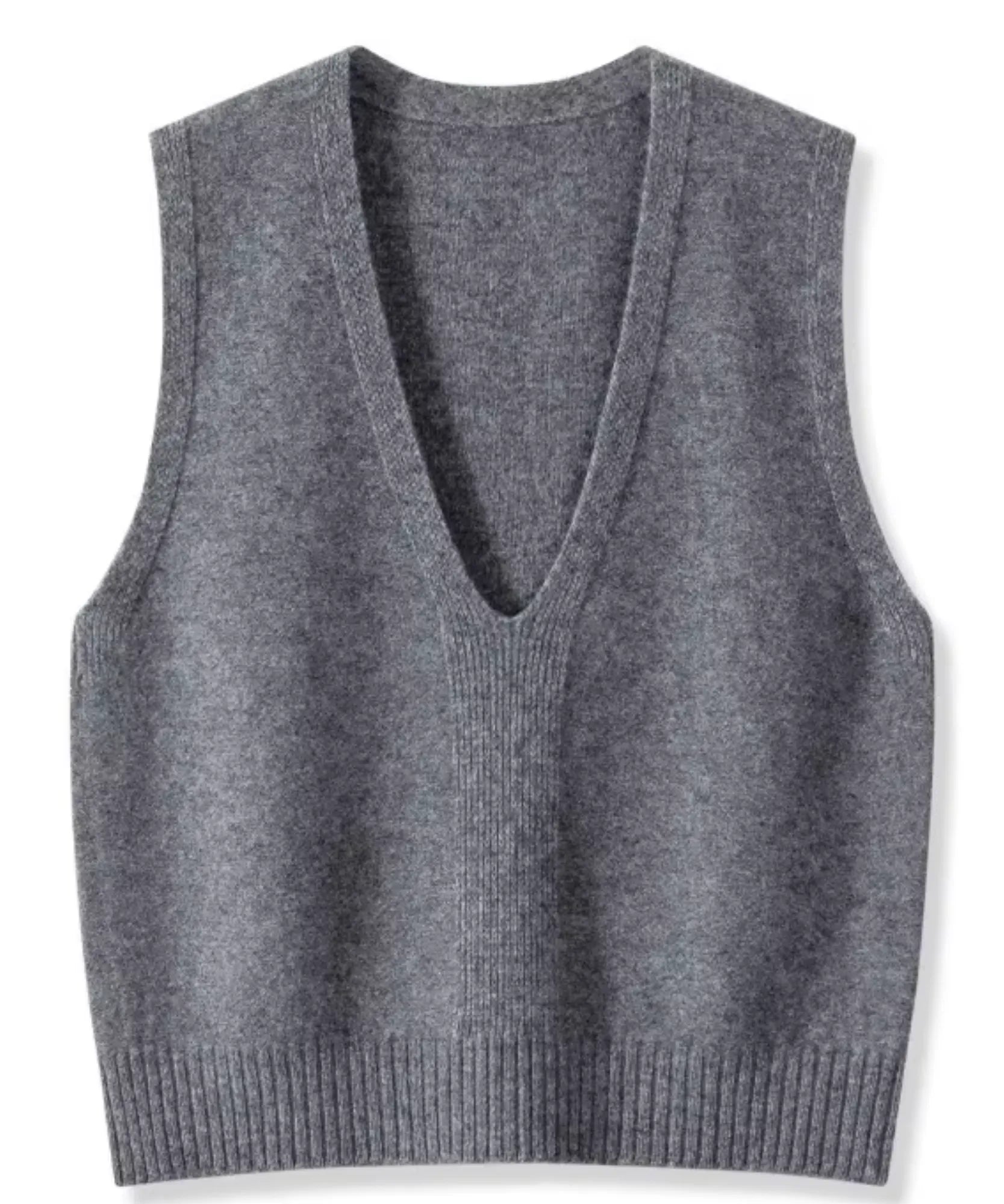 Comprar blusa tricot feminina colete gola V sem mangas malha macia barra canelada minimalista elegante outono inverno barato promoção Anellimn