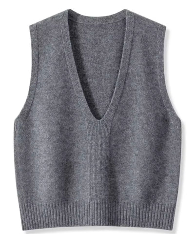 Comprar blusa tricot feminina colete gola V sem mangas malha macia barra canelada minimalista elegante outono inverno barato promoção Anellimn