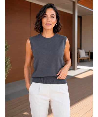 Comprar blusa tricot feminina oversized colete sem mangas canelada nylon viscose barato ANELLIMN 