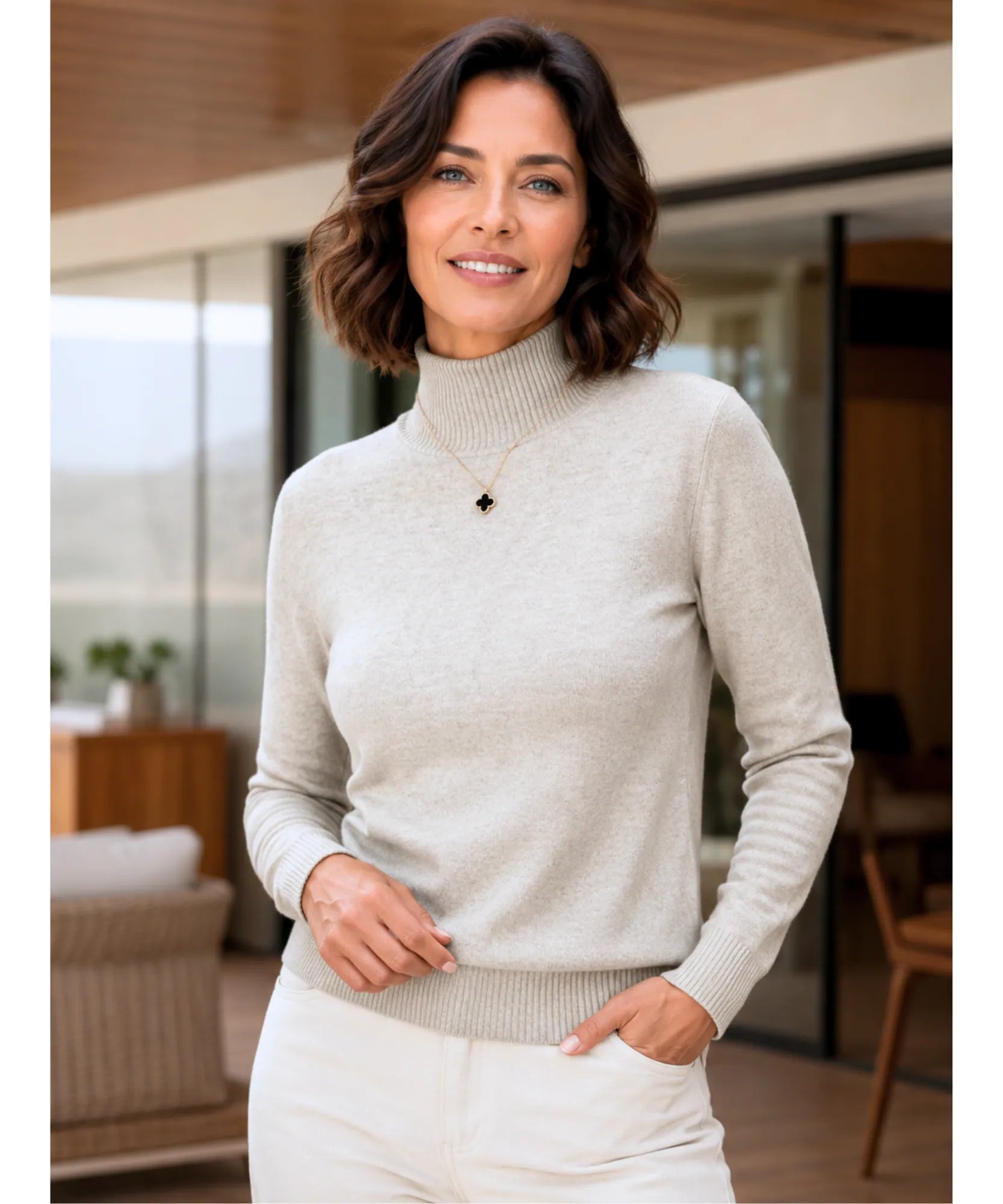 Comprar blusa tricot feminina gola alta térmica confortável e elegante com tecido elástico para o inverno – preço promocional e frete grátis barato promoção Anellimn