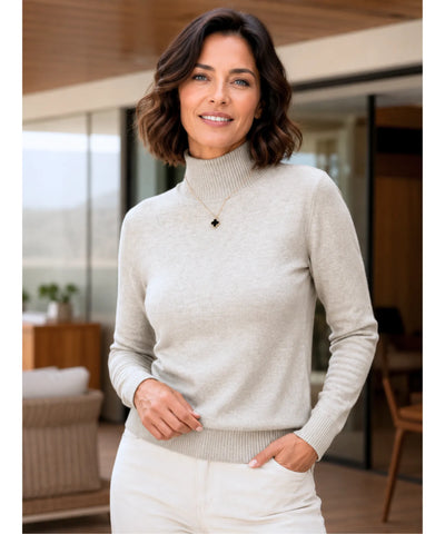 Comprar blusa tricot feminina gola alta térmica confortável e elegante com tecido elástico para o inverno – preço promocional e frete grátis barato promoção Anellimn
