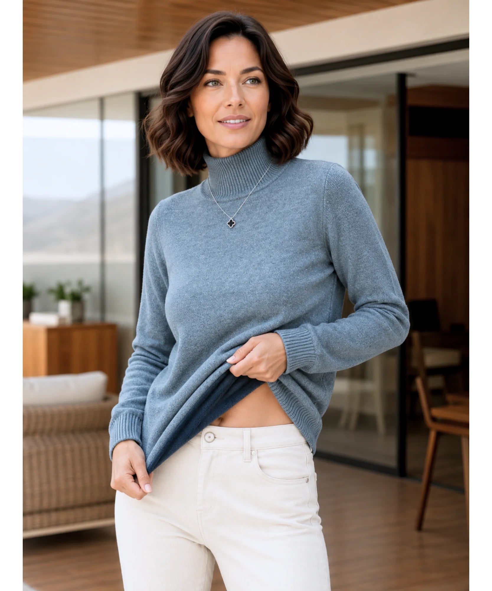 Comprar blusa tricot feminina gola alta térmica confortável e elegante com tecido elástico para o inverno – preço promocional e frete grátis barato promoção Anellimn