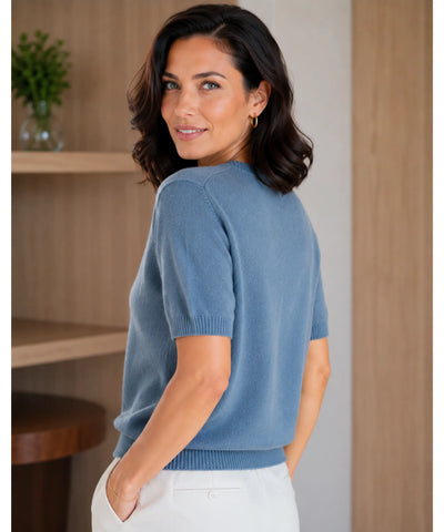 Comprar blusa tricot feminina gola redonda básica canelada elegante trabalho casual confortável barato ou em promoção  ANELLIMN