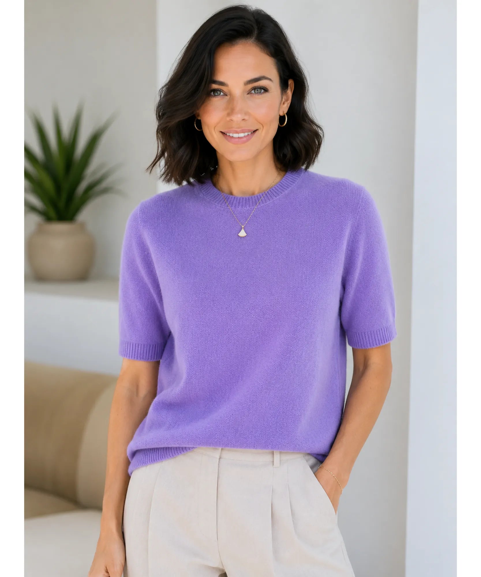 Comprar blusa tricot feminina gola redonda básica canelada elegante trabalho casual confortável barato ou em promoção  ANELLIMN