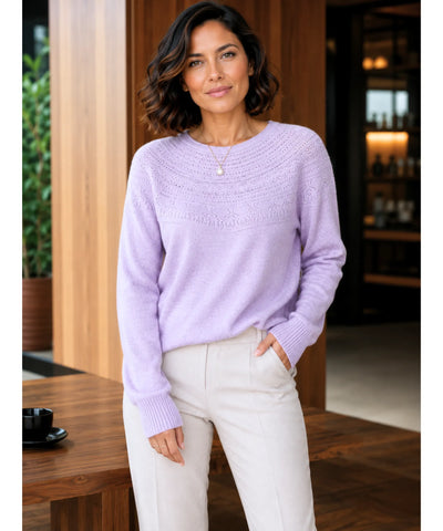 Comprar blusa tricot feminina 100% lã merino manga longa gola redonda com ponto vazado quente inverno barata em promoção Anellimn