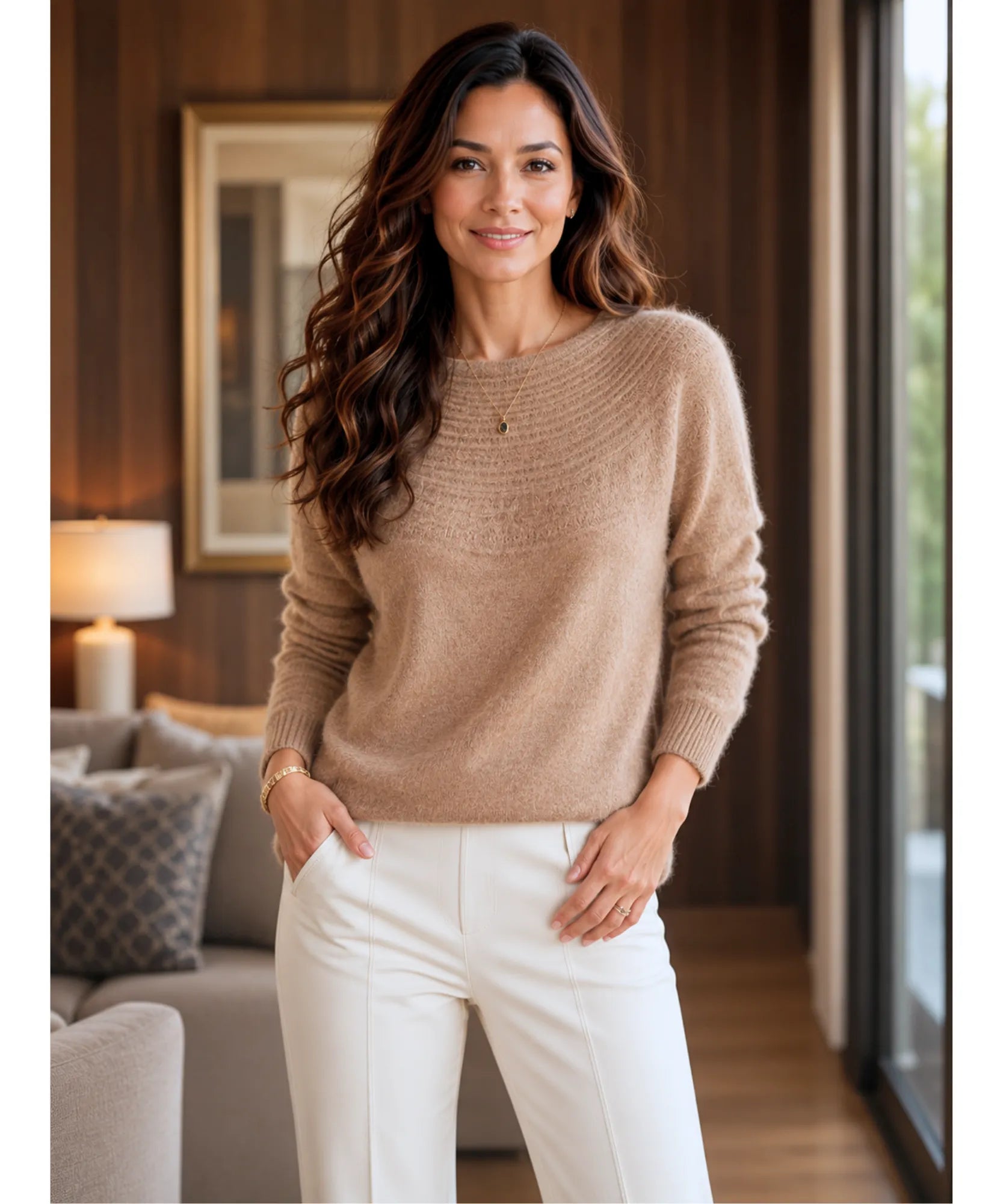 Comprar blusa tricot feminina 100% lã merino manga longa gola redonda com ponto vazado quente inverno barata em promoção Anellimn