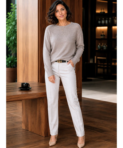 Comprar blusa tricot feminina 100% lã merino manga longa gola redonda com ponto vazado quente inverno barata em promoção Anellimn