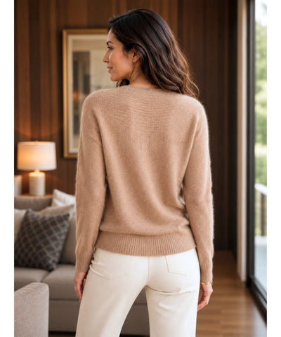 Comprar blusa tricot feminina 100% lã merino manga longa gola redonda com ponto vazado quente inverno barata em promoção Anellimn