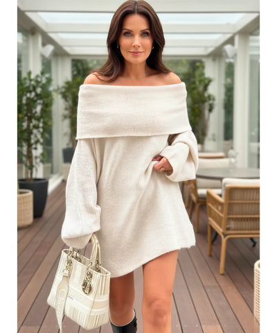 Blusa Tricot Ombro a Ombro Gola Alta Canelada Feminina | Zily