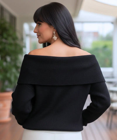 Blusa Tricot Ombro a Ombro Gola Alta Canelada Feminina | Zily