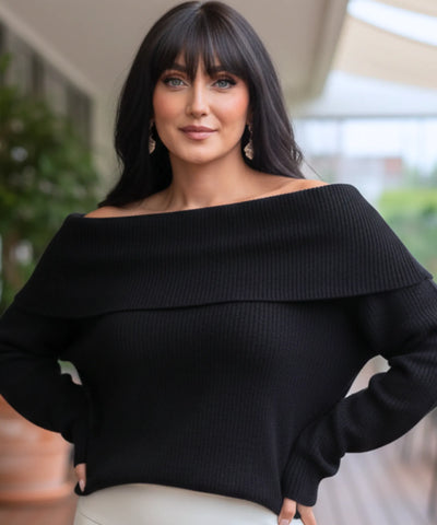 Blusa Tricot Ombro a Ombro Gola Alta Canelada Feminina | Zily