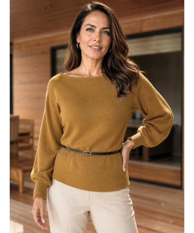 Comprar blusa tricot feminina ombro a ombro manga longa peplum com cinto inverno barata em promoção ANELLIMN