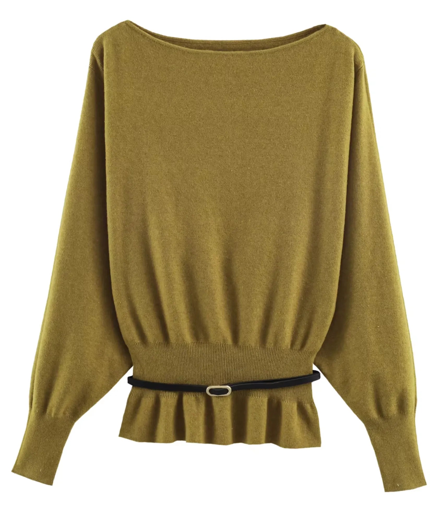 Comprar blusa tricot feminina ombro a ombro manga longa peplum com cinto inverno barata em promoção ANELLIMN