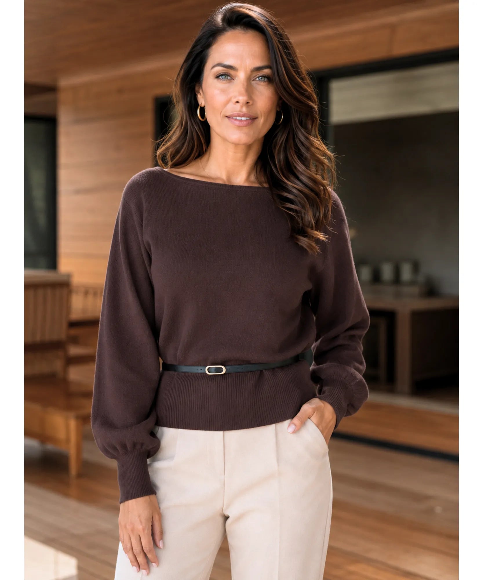 Comprar blusa tricot feminina ombro a ombro manga longa peplum com cinto inverno barata em promoção ANELLIMN