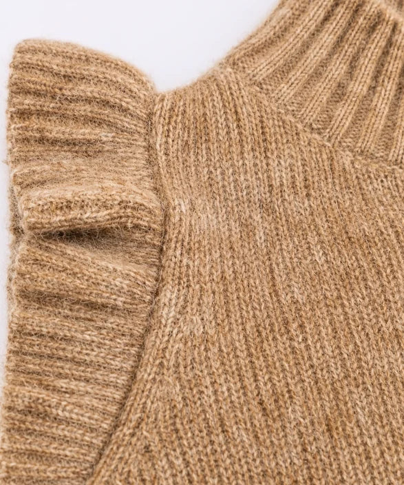 Comprar blusa tricot feminina sem manga babado ombro gola semi alta malha felpuda inverno várias cores barata em promoção ZARA