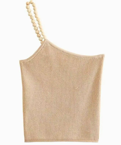 Blusa Tricot Feminina Um Ombro Só Alça Pérolas Canelada | Cila