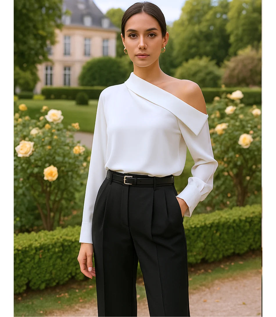 Comprar blusa um ombro só feminina branca assimétrico elegante para eventos ou ambiente profissional barato em promoção ZARA
