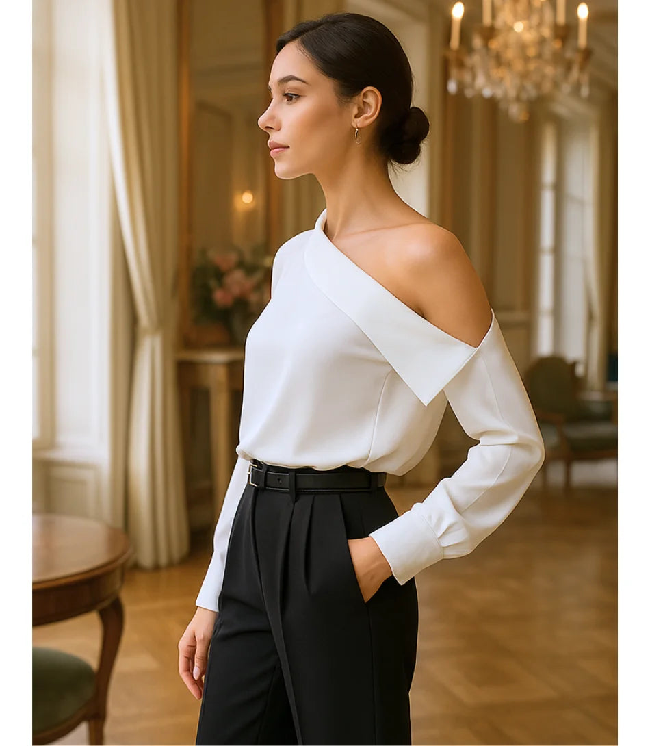 Comprar blusa um ombro só feminina branca assimétrico elegante para eventos ou ambiente profissional barato em promoção ZARA
