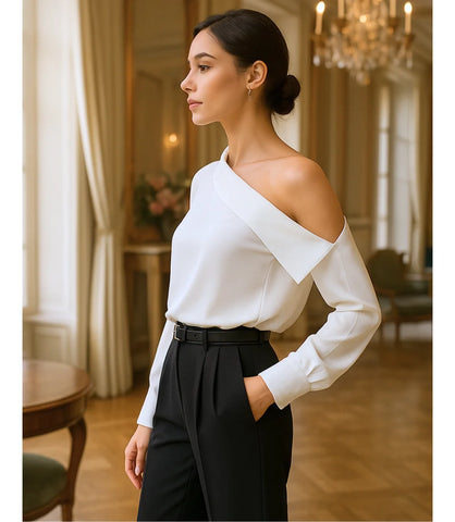 Comprar blusa um ombro só feminina branca assimétrico elegante para eventos ou ambiente profissional barato em promoção ZARA
