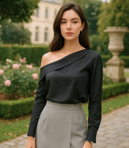 Comprar blusa um ombro só feminina preto assimétrico elegante para eventos ou ambiente profissional barato em promoção ZARA
