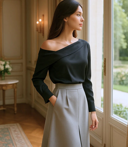 Comprar blusa um ombro só feminina preto assimétrico elegante para eventos ou ambiente profissional barato em promoção ZARA

