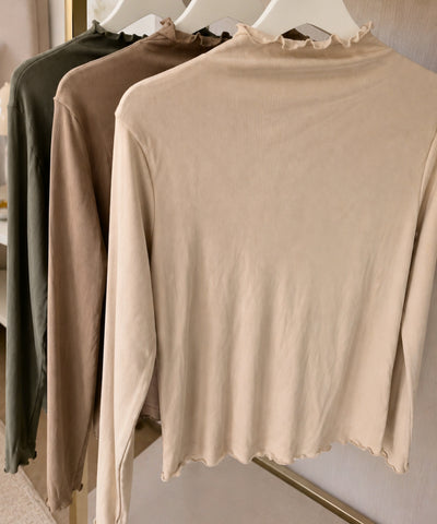 Comprar blusa manga longa malha poliamida gola alta barra ondulada para os dias frios em promoção barato ANELLIMN 