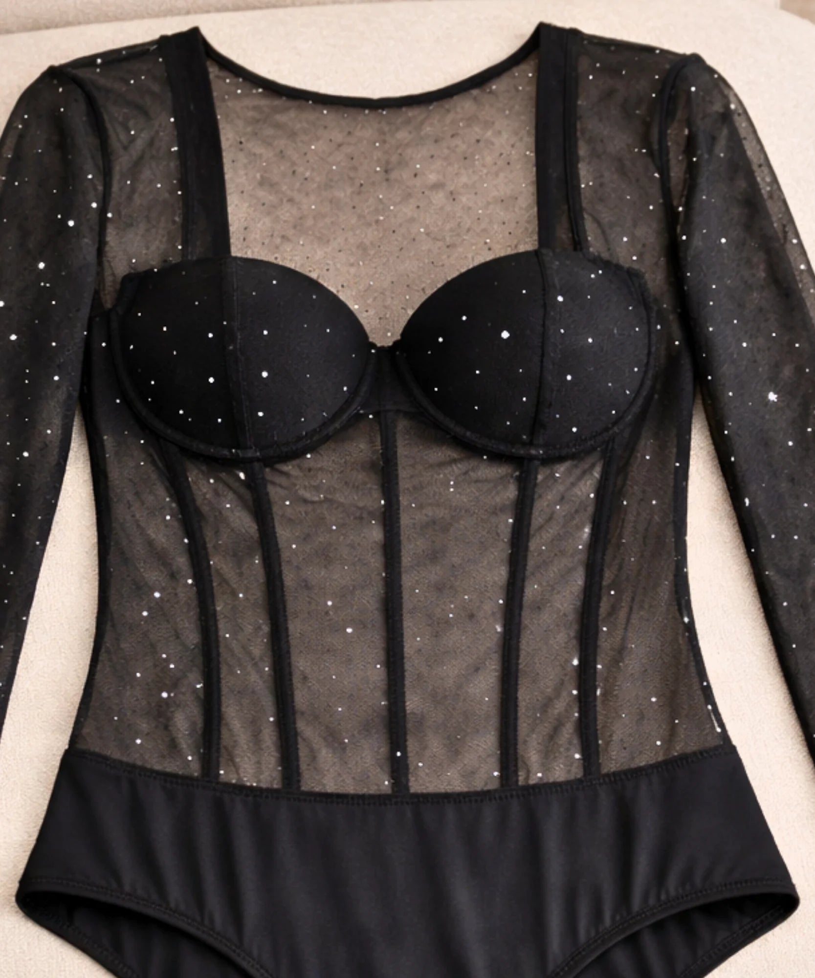  Comprar Body feminino manga longa brilho strass rosa festa modelador elegante balada barato ou em promoção