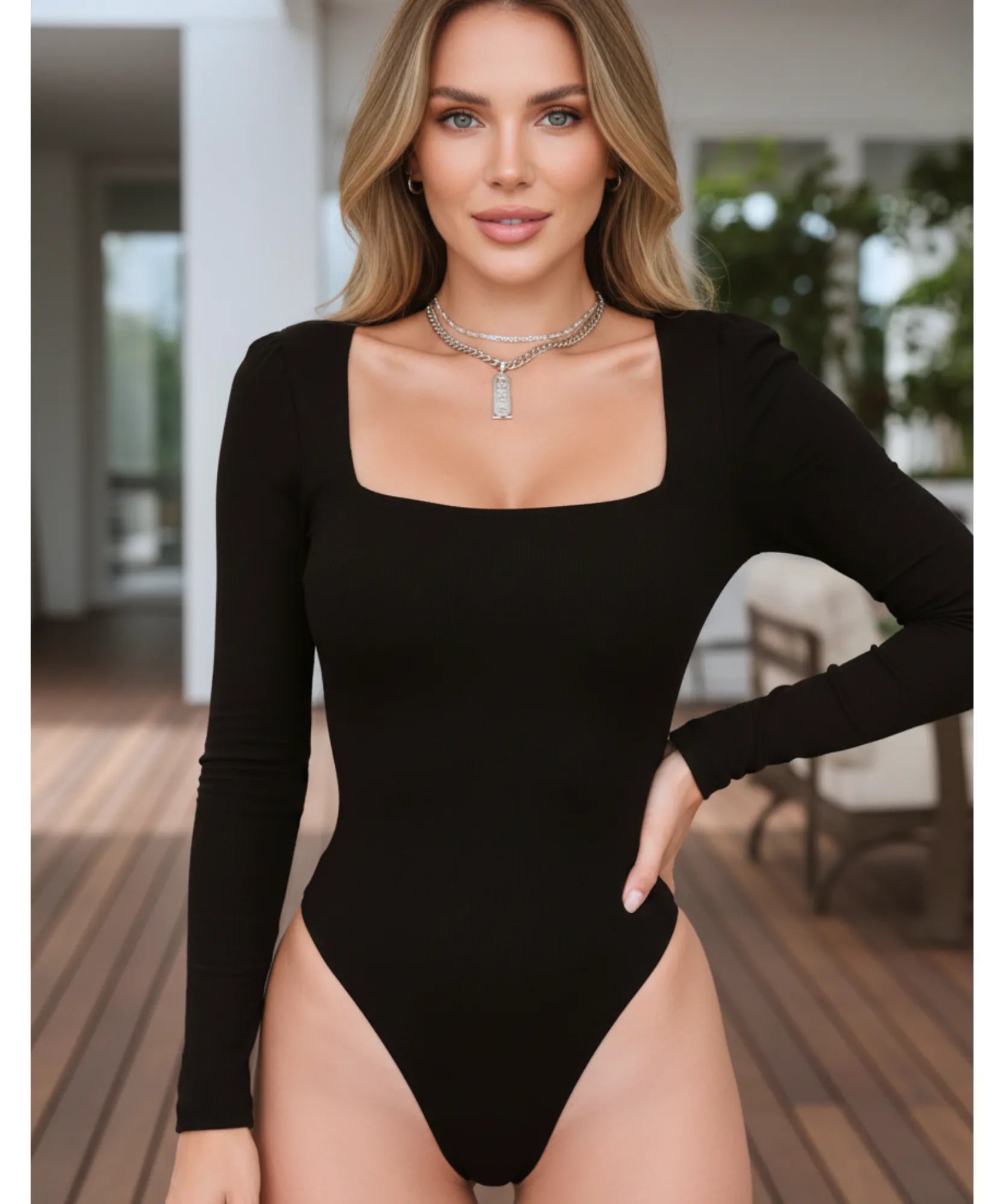 Comprar body manga longa feminino decote quadrado malha leve justo casual e social preto e branco promoção ZARA