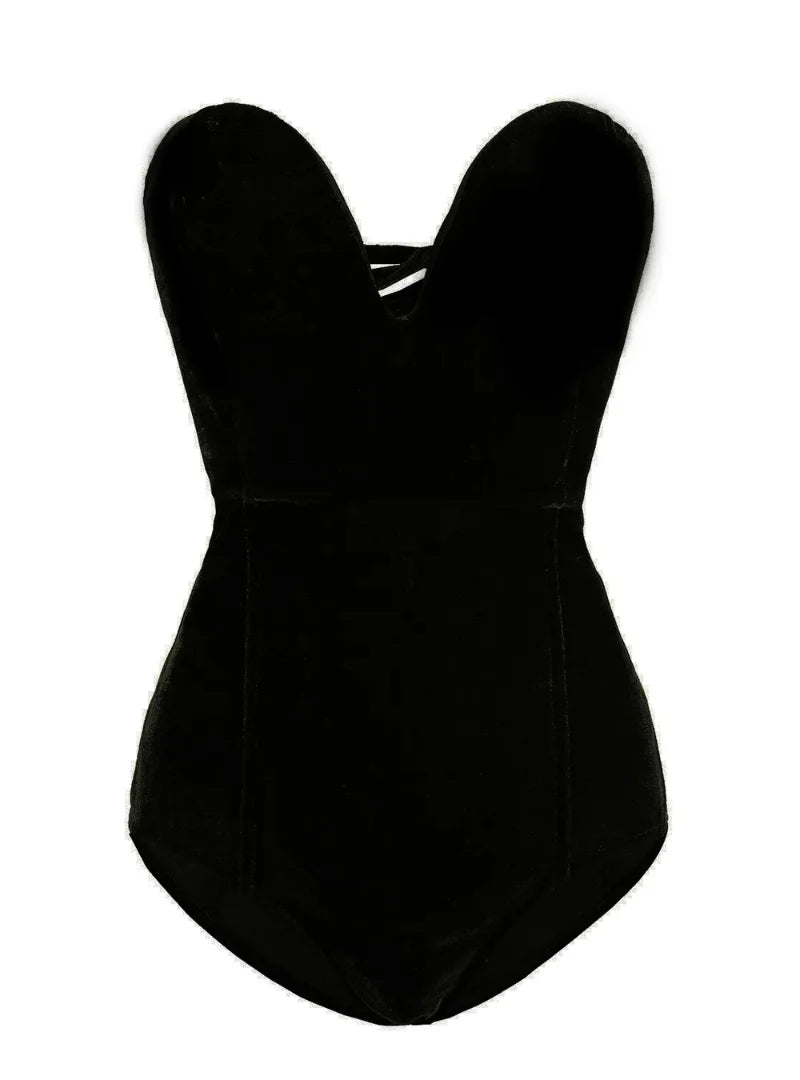 Body Feminino de Veludo Luxo - Decote V Profundo